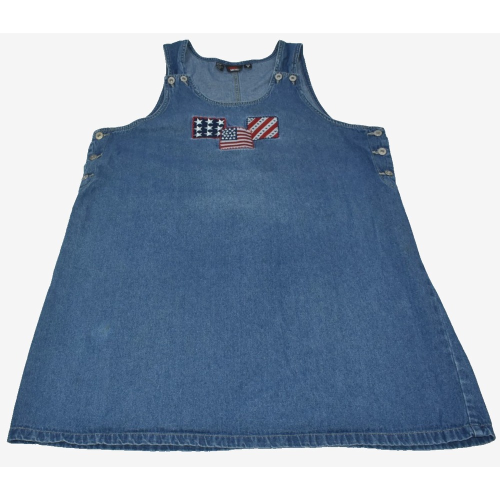 Lindsey Michelle Women Jumper Size 1X Blue Denim American Flag Vintage Flaws....